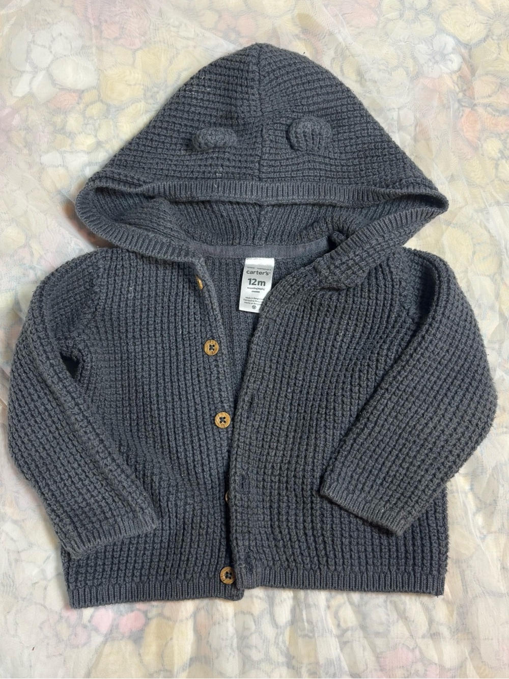 Carter's Charcoal Hooded Knit Cardigan with Buttons
